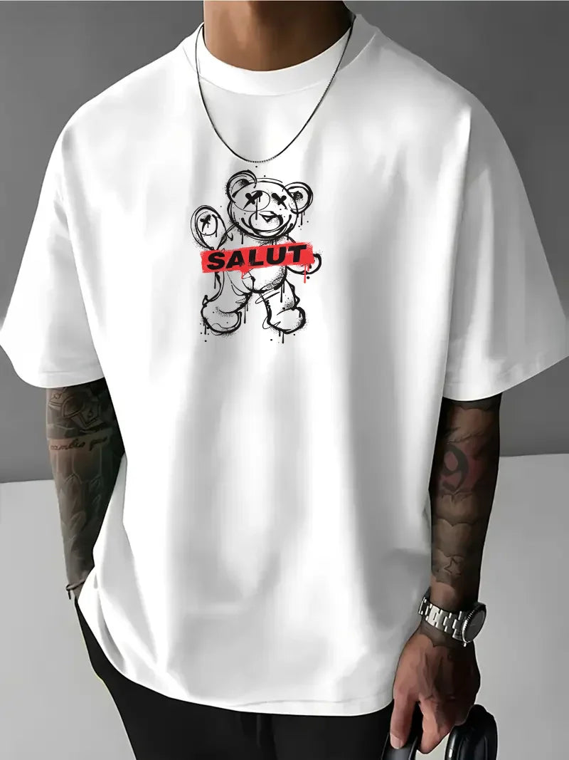 Tricou bărbați SALUT bijelo (Oversized)