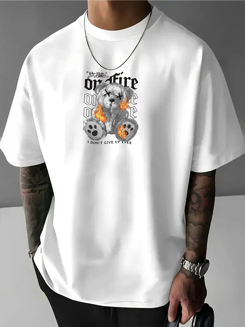 Tricou bărbați on FIRE ALB (Oversized)