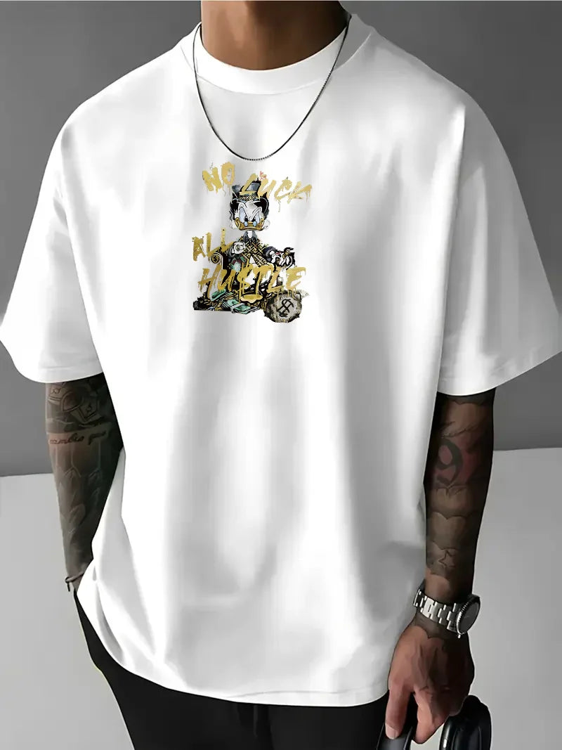 Tricou bărbați NO LUCK ALL HUSTLE bijelo (Oversized)