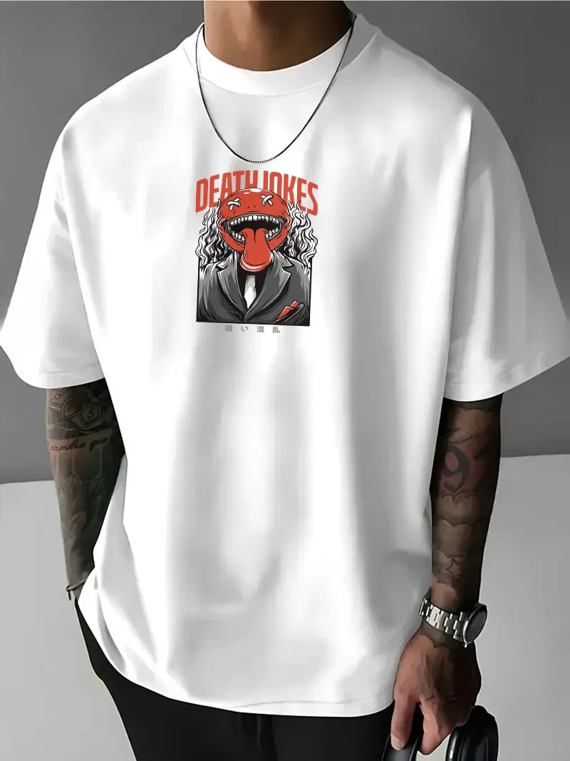 Tricou bărbați DEATH JOKES bijelo (Oversized)