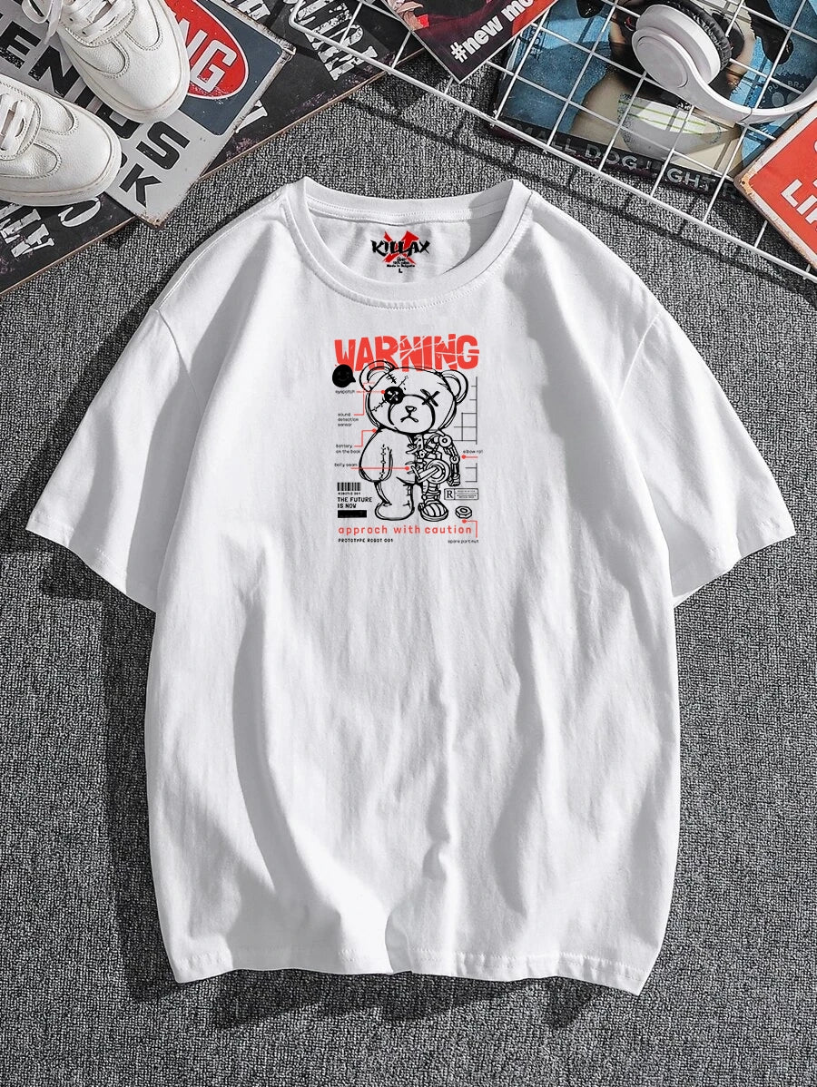 Tricou bărbați WARNING bijelo Oversized