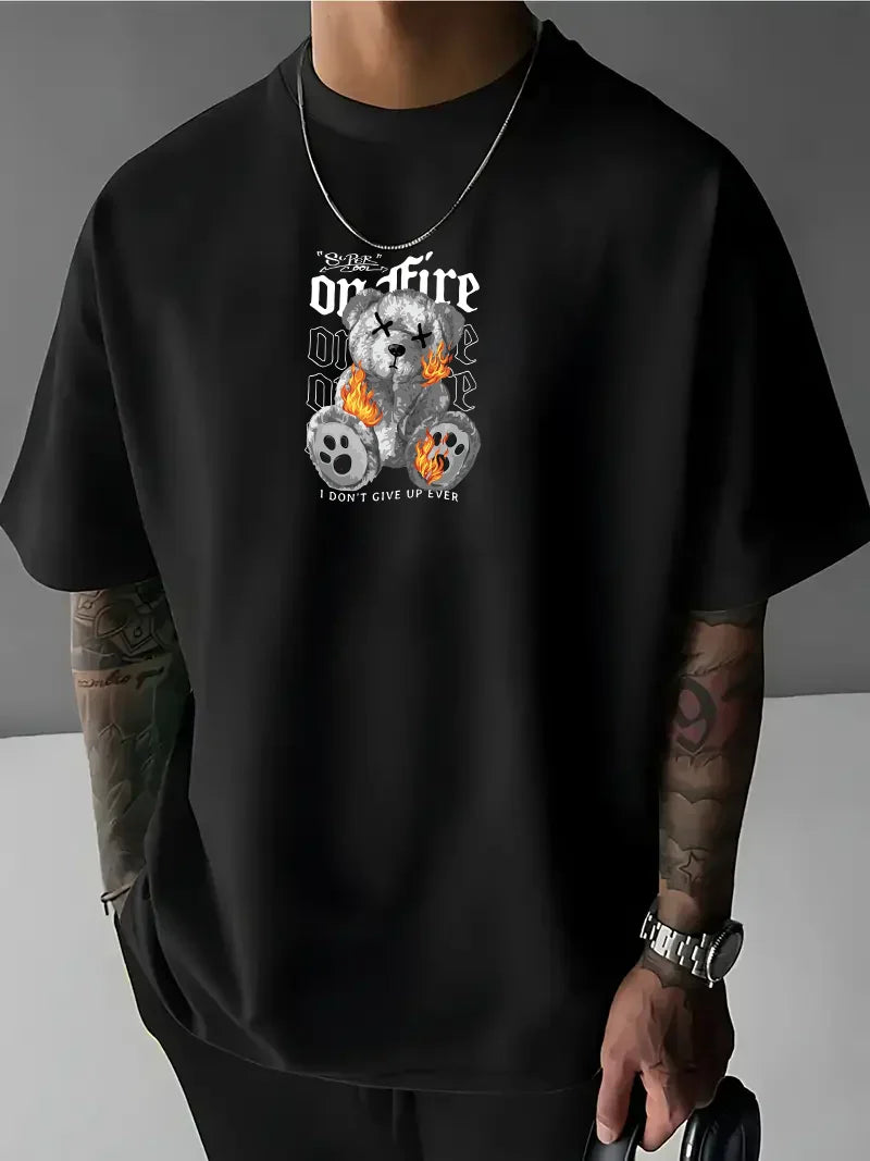 Tricou bărbați on FIRE crno (Oversized)