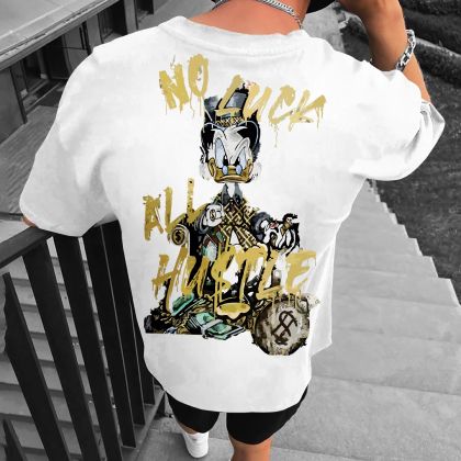 Tricou bărbați NO LUCK ALL HUSTLE bijelo (Oversized)