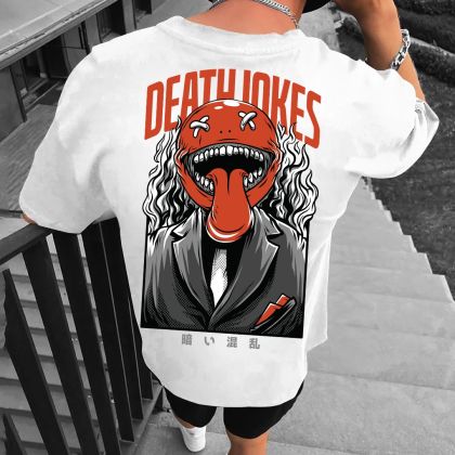 Tricou bărbați DEATH JOKES bijelo (Oversized)