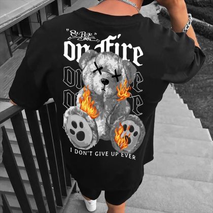 Tricou bărbați on FIRE crno (Oversized)