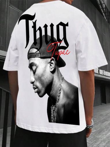 Tricou bărbați TUPAC bijelo (Oversized)