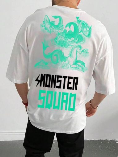 Tricou bărbați MONSTER SQUAD Oversized bijelo