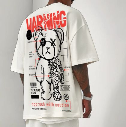 Tricou bărbați WARNING bijelo Oversized
